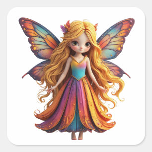 Enchanting Fantasy Fairy with Colourful Wings Square Sticker