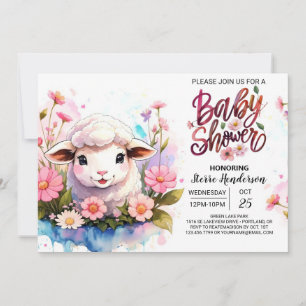 Enchanting Farmyard Friends Pink Girl Baby Shower Invitation