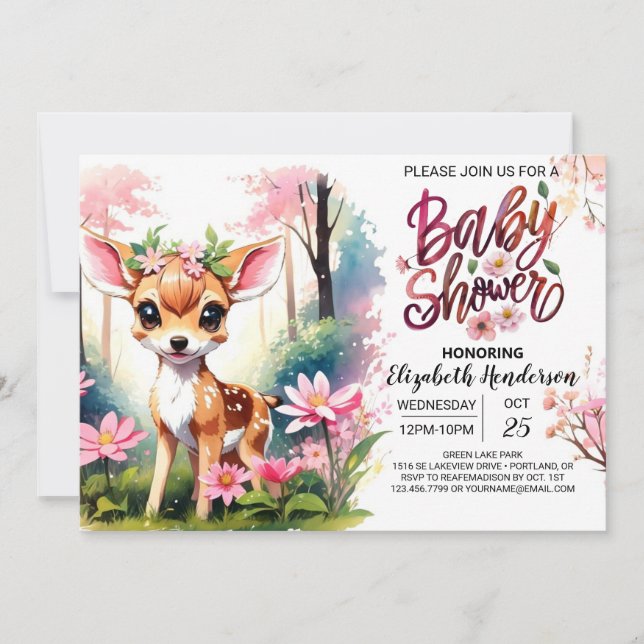 Enchanting Fawn Girl Baby Shower Invitation (Front)