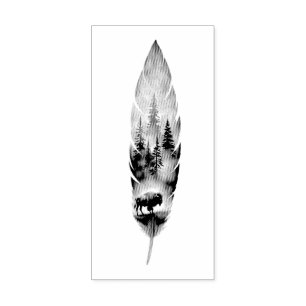 Enchanting Feather with Buffalo Bison Artwork Rubber Stamp