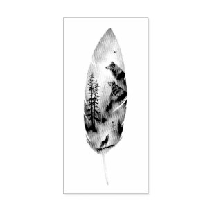 Enchanting Feather with Wolves Artwork Rubber Stamp