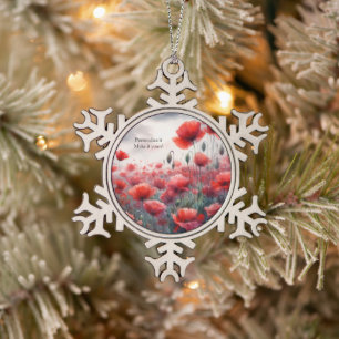 Enchanting Field of Poppies Snowflake Pewter Christmas Ornament