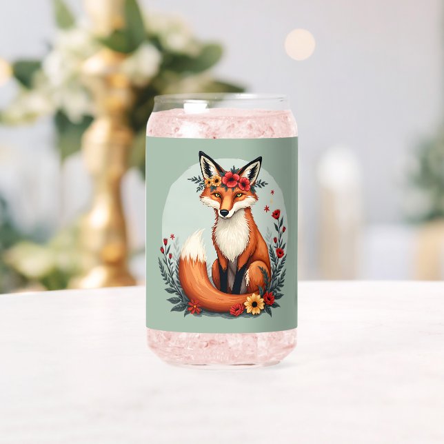 Enchanting Floral Fox Woodland Folk Art Can Glass (Insitu (Wedding))
