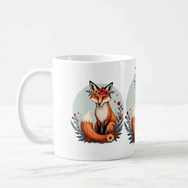 Enchanting Floral Fox Woodland Folk Art Coffee Mug (Left)