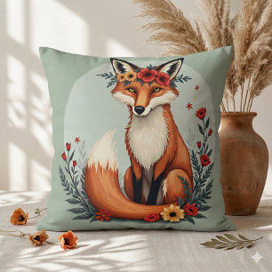 Enchanting Floral Fox Woodland Folk Art Cushion