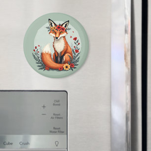 Enchanting Floral Fox Woodland Folk Art Magnet