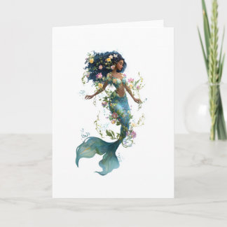 Enchanting Floral Mermaid, Magical Greeting Card