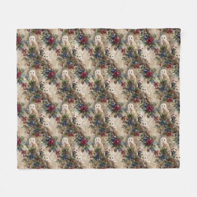 Enchanting Floral Owl Fleece Blanket (Front (Horizontal))