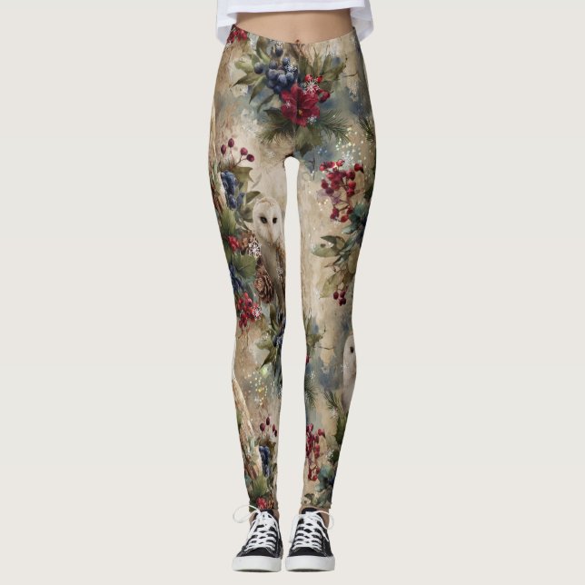 Enchanting Floral Owl Leggings (Front)