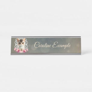 Enchanting, fluffy kitten desk name plate