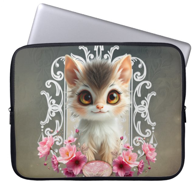 Enchanting, fluffy kitten laptop sleeve (Front)