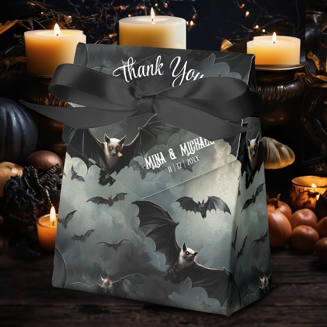 Enchanting Flying Vampire Bats Gothic Wedding Favour Box (This bats favor box can make an impressive table addition at any Gothic Wedding.)