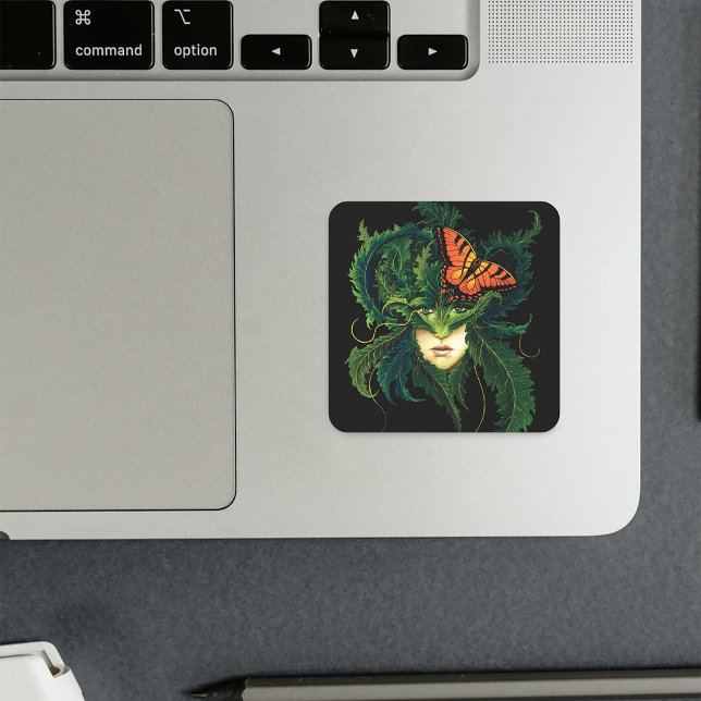 Enchanting Forest Dryad Woman Butterfly Fantasy Square Sticker (Creator Uploaded)