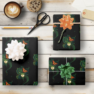 Enchanting Forest Dryad Woman Butterfly Fantasy Wrapping Paper Sheet