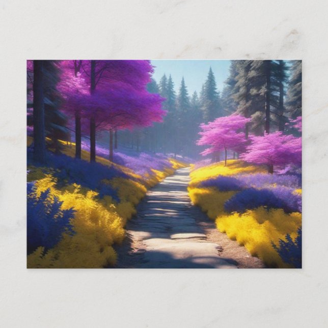 Enchanting Forest Path of Golden Light Postcard (Front)