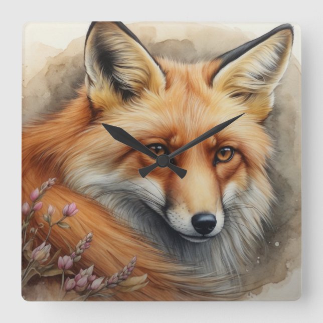 Enchanting Fox Square Wall Clock (Front)