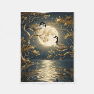 Enchanting Full Moon Over Night Lake Fleece Blanke Blanket