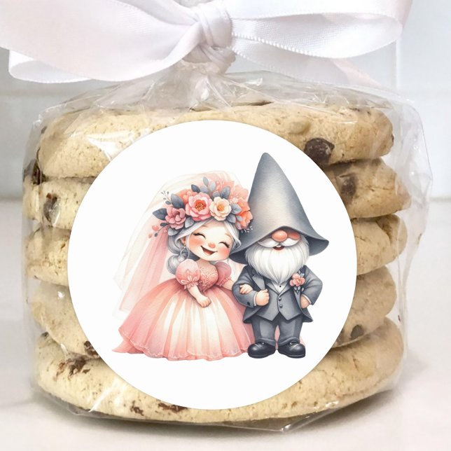 Enchanting Garden Gnome Romantic Fairytale Wedding Classic Round Sticker (Creator Uploaded)