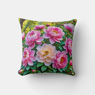 Enchanting Garden of Blooming Peonies Cushion