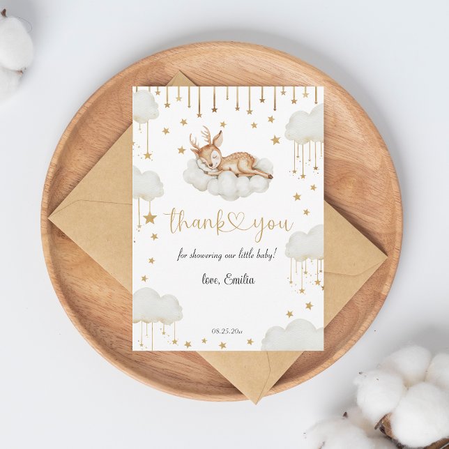 Enchanting Gold Starry Fawn Baby Shower Thank You Card (Creator Uploaded)