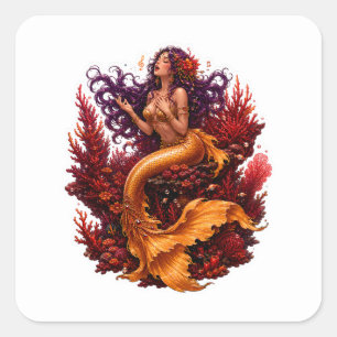 Enchanting Golden Siren Singing Mermaid Stickers