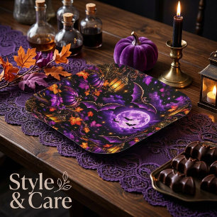 Enchanting Gothic Halloween Moonlit Night Pattern Paper Plate