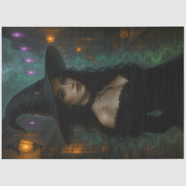 Enchanting Gothic Witch in Midnight Street  Tissue Paper (Front)