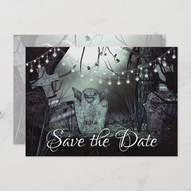 Enchanting Graveyard Gothic Halloween Wedding Save The Date (Front/Back)