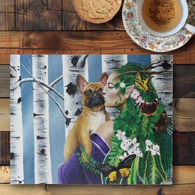 Enchanting Green Fantasy French Bulldog Dryad Jigsaw Puzzle (Creator Uploaded)
