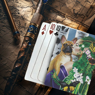 Enchanting Green Fantasy French Bulldog Dryad Playing Cards
