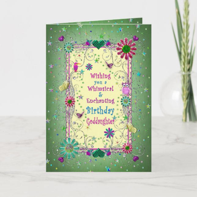 Enchanting Green/Yellow Birthday, Goddaughter Card (Front)