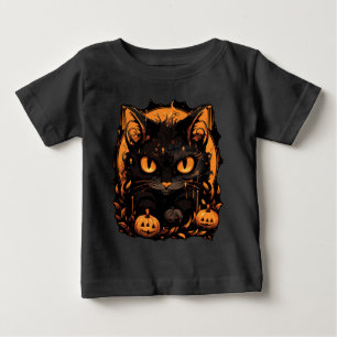 Enchanting Halloween: Black Cat Among Pumpkins Baby T-Shirt