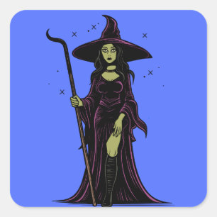 Enchanting Halloween Witch: Spellbinding Decor & A Square Sticker