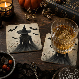 Enchanting Halloween Witch Square Paper Coaster