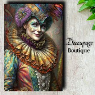 Enchanting Harlequin Lady Clown Decoupage Tissue Paper