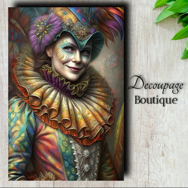 Enchanting Harlequin Lady Clown Decoupage Tissue Paper (Enchanting Harlequin Lady Clown Decoupage Tissue Paper)