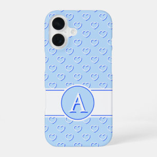 Enchanting Hearts On Light Blue And Your Monogram iPhone 16 Case