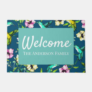 Enchanting Hummingbirds & Spring Flowers Welcome Doormat