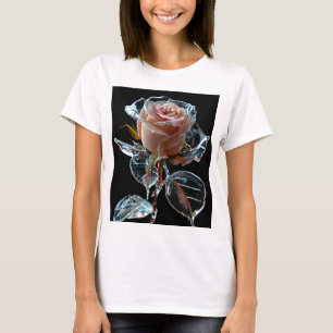 "Enchanting Ice Rose: A Transparent Glass Blossom  T-Shirt