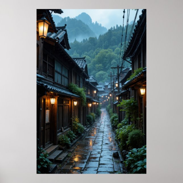 Enchanting Japanese Village Street Scene Poster (Front)