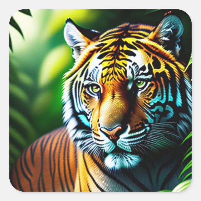 Enchanting Jungle Tiger - Fierce And Free Square Sticker (Front)