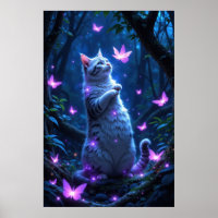 Enchanting kitten in a magical forest with glowing