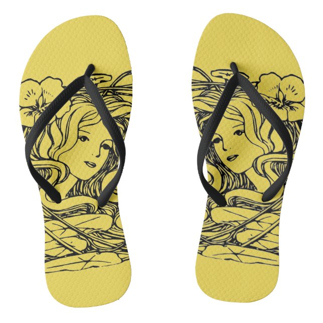 Enchanting Lady Fantasy Illustrated Artwork Thongs (Footbed)