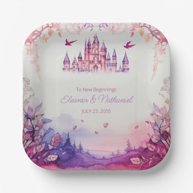 Enchanting Lavender Renaissance Castle Wedding Paper Plate (Front)