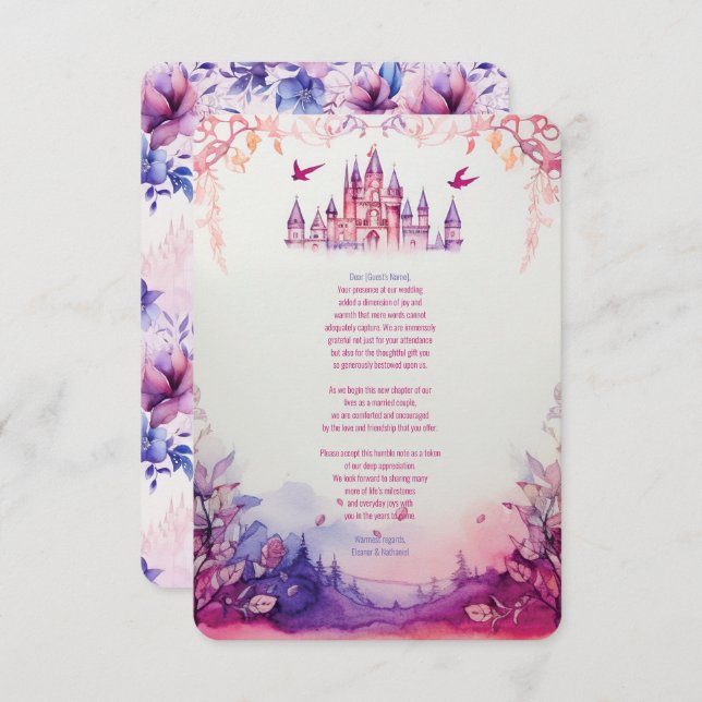 Enchanting Lavender Renaissance Castle Wedding Thank You Card (Front/Back)
