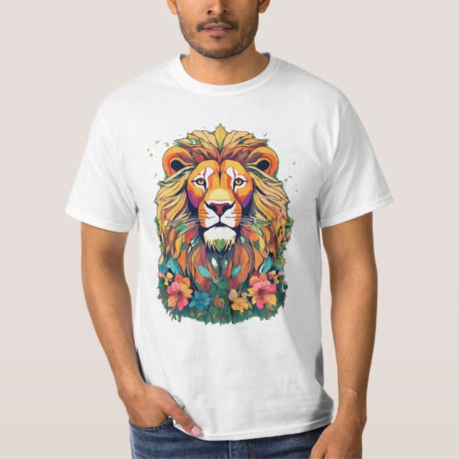 Enchanting Lion Bloom: Studio Ghibli-inspired 3D V T-Shirt (Front)