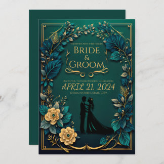 Enchanting Love: Emerald Green and Gold  Invitation