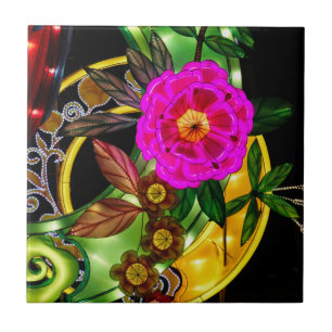 Enchanting Magenta & Gold Ceramic Tile