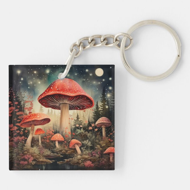 Enchanting Magic Fairy Mushroom Background Key Ring (Back)