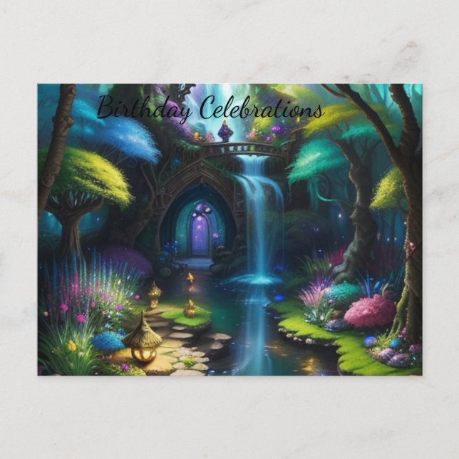 Enchanting Magical Fairy Garden Birthday Invitation Postcard (Front)